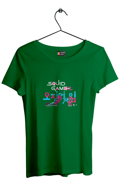 Футболка жіноча з принтом "Гра в кальмара". Netflix, squid game, гра в кальмара, нетфлікс, охоронець, серіал. 2070702