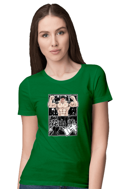 Women's t-shirt with prints Baki the Grappler Kaoru Hanayama. Anime, baki, baki fighter, baki the grappler, kaoru hanayama, manga, martial arts, tv series. 2070702