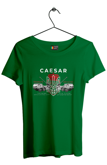 Футболка жіноча з принтом "Caesar". Caesar, himars, залужний, зброя. 2070702