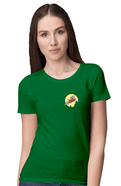 Women`s t-shirt with prints Wile E. Coyote. Anti-hero, cartoon character, fast and bold, funny melodies, kayot, north american cayot, thief, villas, wiley, wili kayot. 2070702