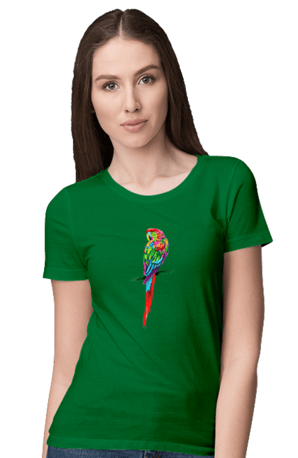 Футболка жіноча з принтом "Барвистий попугай". Барвистий, барвистий попугай, кольоровий, попугай, птахи. futbolka.stylus.ua