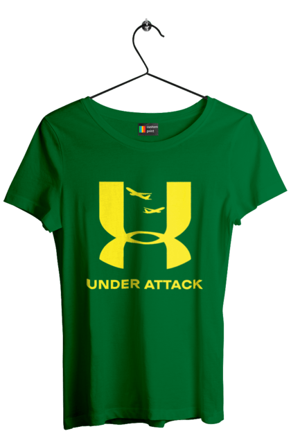 Футболка жіноча з принтом "Under Attack yellow". Андер армор, бренди, гумор, приколи, прикольні, ундер армор. 2070702
