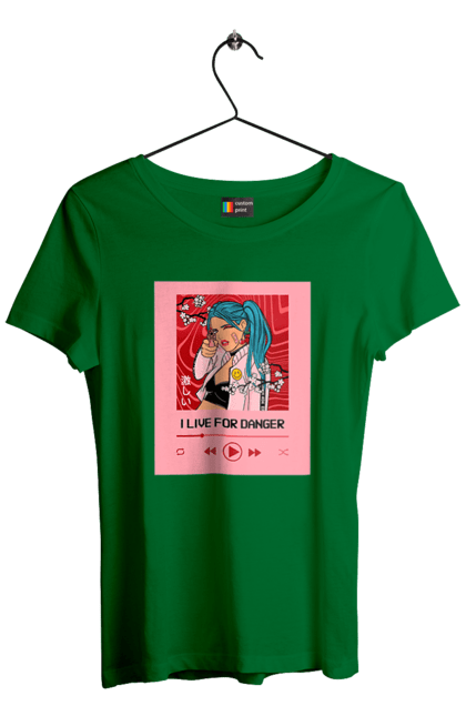 Women`s t-shirt with prints I Live For Danger. Anime, music, pistol, turntable. 2070702