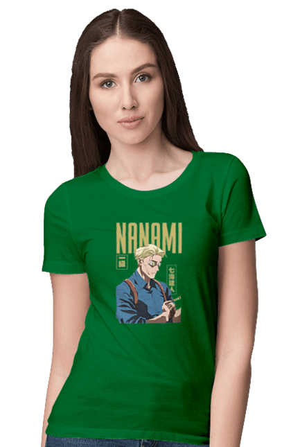 Футболка жіноча з принтом "Магічна битва Нанамі". Anime, jujutsu kaisen, manga, nanami, nanami kento, аніме, магічна битва, манга, нанамі, нанамі кенто. 2070702