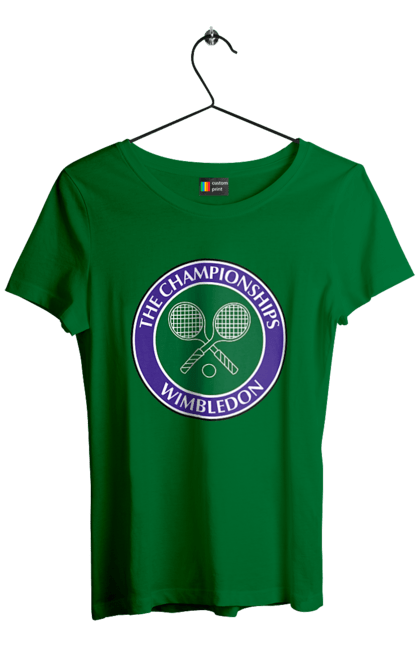 Футболка жіноча з принтом "Wimbledon тенісний турнір". Великий теніс, велокобритання, гравці, лондон, м`яч, призовий фонд, ракетка, спонсор, турнір на траві, турнірна сітка. aslan
