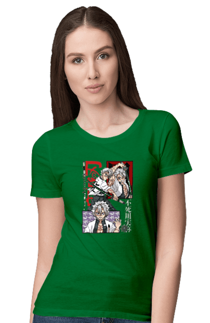 Women's t-shirt with prints Demon Slayer Sanemi. Anime, demon slayer, kimetsu no yaiba, manga, sanemi, sanemi shinazugawa, serial. 2070702