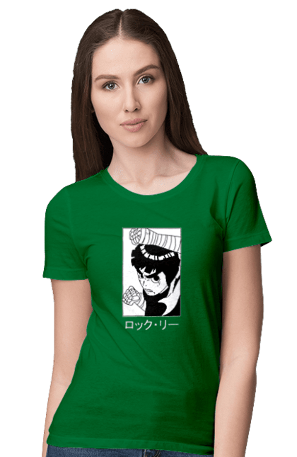 Women's t-shirt with prints Naruto Rock Lee. Anime, manga, naruto, rock lee, shinobi, team guy. 2070702