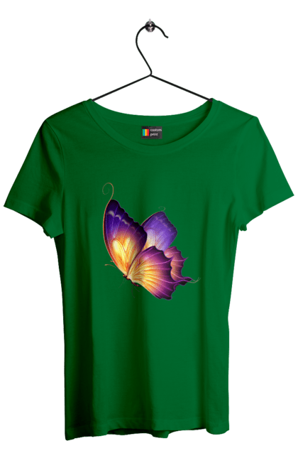 Футболка жіноча з принтом "Фіолетовий метелик". Метелик, фіолетова метелик. CustomPrint.market