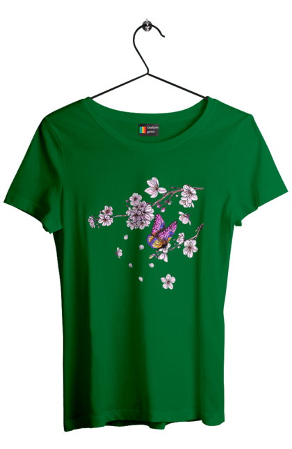 Футболка жіноча з принтом "Метелик І Сакура". Весна, дерево, метелик, сакура. 2070702