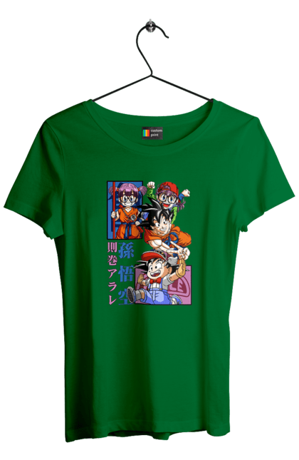 Футболка жіноча з принтом "Перли дракона Сон Гоку та Арале". Arale norimaki, dragon ball, manga, son goku, аніме, арале, гоку, доктор сламп, манга, перли дракона. 2070702