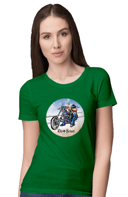 Women`s t-shirt with prints Old school. Auto moto, motorcycle, music band, old hardening, performers, rock band. 2070702