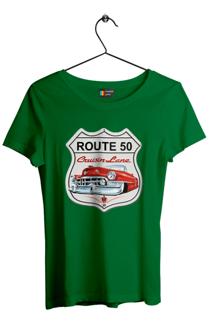Футболка жіноча з принтом "Route 50". Байк, байкер, байкер клуб, брат, брати, брутал, гарячий асфальт, гарячий кінь, гарячий стрижень, дорога 50, дорога 66, дорога 80, дороги америки, дороги україни, жага швидкості, клуб байкерів, мотоцикл, мотоцикліст, справжній чоловік, чувак, швидкість. 2070702