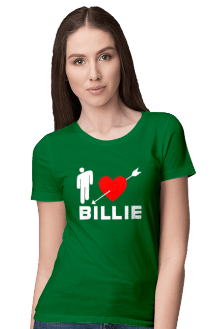 Футболка жіноча з принтом "Біллі Айліш". Біллі айліш, логотип біллі айліш, принт біллі айліш, співачка біллі айліш. 2070702