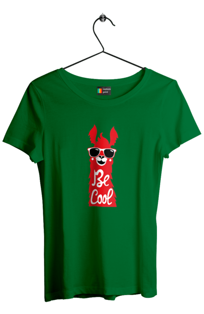 Футболка женская с принтом Крутая лама. Животные, звери, круто, крутое, лама, очки. 2070702