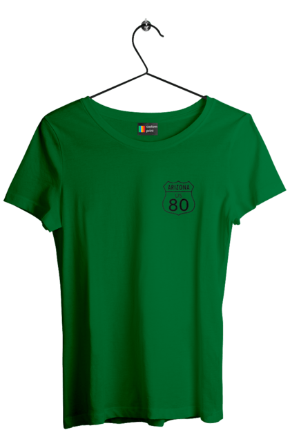 Women`s t-shirt with prints Route 80. Bike, biker, biker club, bikers club, brother, brutal, dude, hot asphalt, hot horse, hot rod, motorcycle, motorcyclist, real man, road 50, road 66, road 80, roads of america, roads of ukraine, roads we choose, speed, take, thirst for speed. 2070702