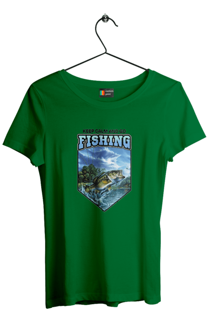 Футболка жіноча з принтом "Keep Calm and Go Fishing". Відпочинок на природі, для рибалок, для чоловіків, мисливці та риболови, природа, рибалка, риболовля, спінінг, хоббі. 2070702