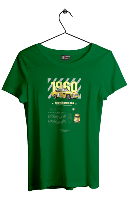 Women's t-shirt with prints Aston Martin DB4. Aston martin, auto, automobile, car, db4, race, sport, sport car. 2070702