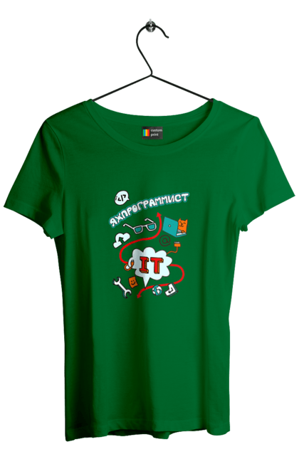 Футболка жіноча з принтом "Яжпрограміст". Angular, c, css, html, it, javascript, jquery, php, python, react, svelt, vue, айтишник, айті, гумор, код, кодувати, прогер, програміст, програмісти, ти ж, ти ж програміст, тиж програміст. 2070702