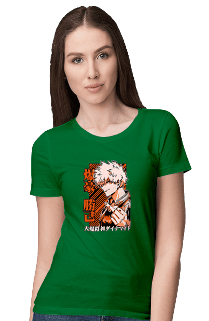 Футболка жіноча з принтом "Моя академія героїв Бакуго". Bakugo, katsuki, katsuki bakugo, my hero academia, академія юей, аніме, бакуго, кацукі бакуго, манга, моя геройська академія. 2070702