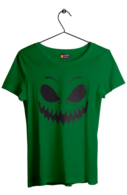 Women's t-shirt with prints Halloween pumpkin face. Costume, halloween, holiday, october, october 31, pumpkin, scary, sweets, trick or treat. 2070702