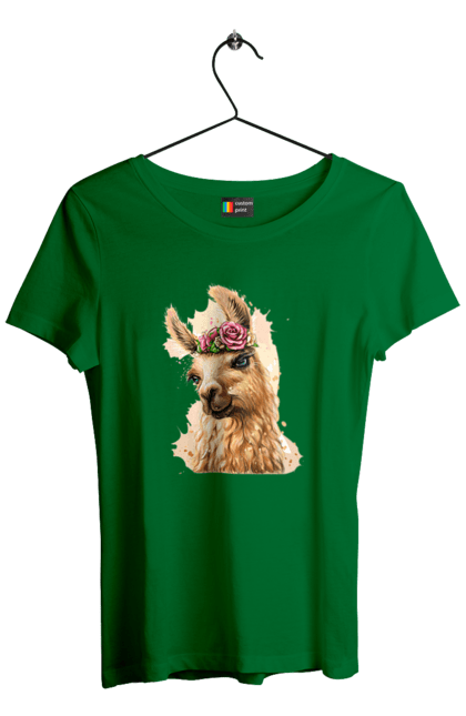 Women`s t-shirt with prints Lama Portrait. Animal, lama, portrait. 2070702