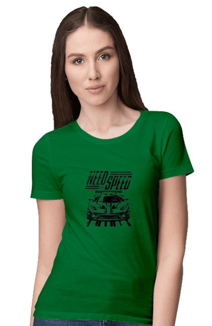 Футболка жіноча з принтом "Жага швидкості". Відео ігри, гонки, ігри, комп ютерні ігри, машини, симулятори, швидкість. 2070702