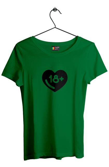 Футболка жіноча з принтом "18+". 18+, запрет, секс, сердце, черное. 2070702