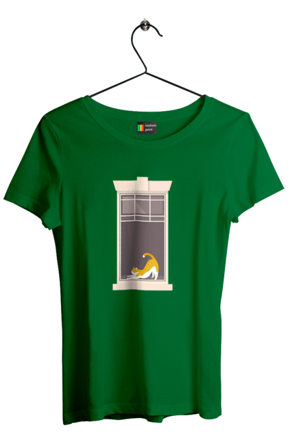 Women`s t-shirt with prints Cat In The Window. Cat, redhead, sippers, window. 2070702