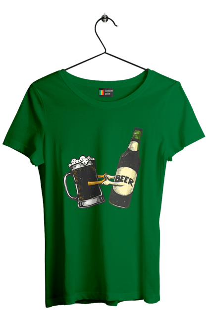 Футболка жіноча з принтом "Пляшка Пива З Келихом Пива". Келих, пиво, пляшка. 2070702