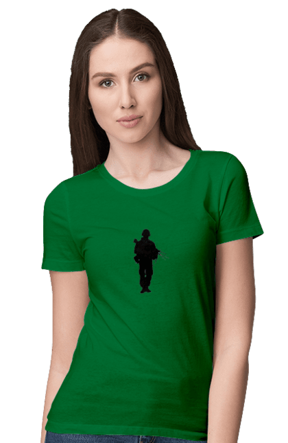 Футболка жіноча з принтом "Солдат". Война, войско, оружие, печаль, солдат. Milkstore