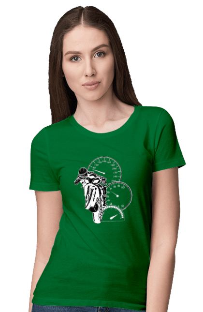 Women`s t-shirt with prints Motorcycle And Speed White. Moto, motorcycle, speed. 2070702