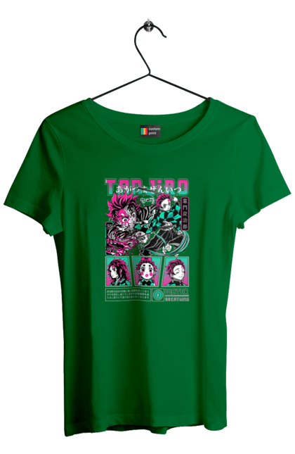 Women's t-shirt with prints Demon Slayer Tanjiro. Anime, demon slayer, kamado tanjiro, manga, tanjiro. 2070702