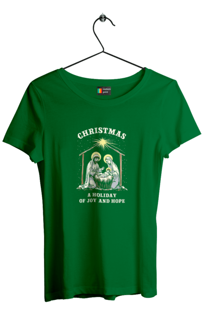 Футболка жіноча з принтом "Різдво. Свято радості та надії". Біблія, бог, віра, євангеліє, ісус христос, православ`я, релігія, різдво, свято, християнство. KRUTO.  Магазин популярних футболок