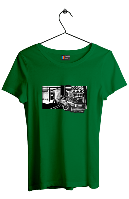 Футболка жіноча з принтом "Небезпечний Автомобіль на дорогах вулиць". Автомобіль, гонки, машина, небезпечний, чорно білий, швидкий. 2070702