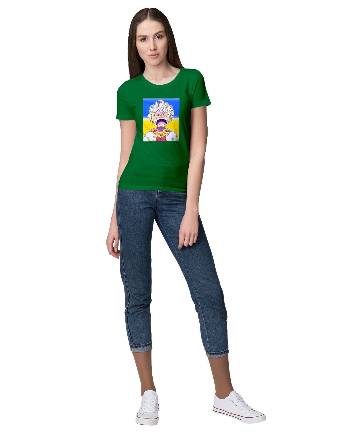 Monkey D Luffy laughing on a yellow blue background