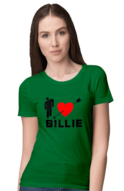 Футболка жіноча з принтом "Біллі Айліш". Біллі айліш, логотип біллі айліш, принт біллі айліш, співачка біллі айліш. 2070702