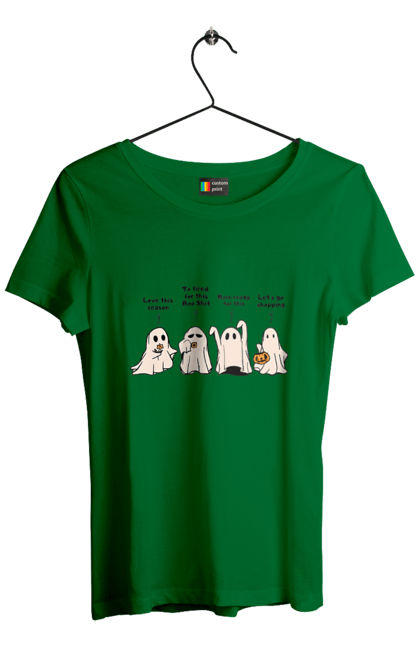 Women's t-shirt with prints Halloween Ghost. Costume, ghost, halloween, holiday, october, october 31, scary, sweets, trick or treat. 2070702