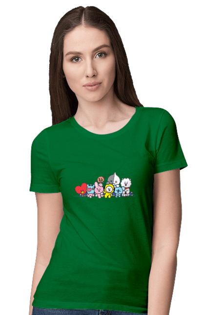 Women`s t-shirt with prints BTS & BT21. Bt21, bts, bts, characters, k pop, k-pop, line, toy. 2070702