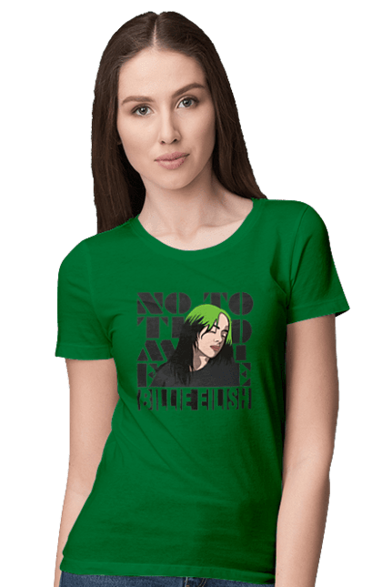 Футболка жіноча з принтом "Біллі Айліш". Біллі айліш, логотип біллі айліш, принт біллі айліш, співачка біллі айліш. 2070702