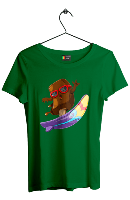 Футболка жіноча з принтом "Мороженко На Серфі". Літо, морозиво, окуляри, серфінг. 2070702