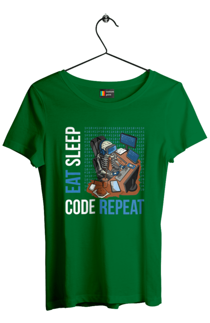Футболка жіноча з принтом "Їж Cпи Кодуй Повторюй". Айті, айтішник, для айтішника, для програміста, їж спи, кодуй повторюй, подарунок айтішнику, подарунок програмісту, програміст, розробник. 2070702