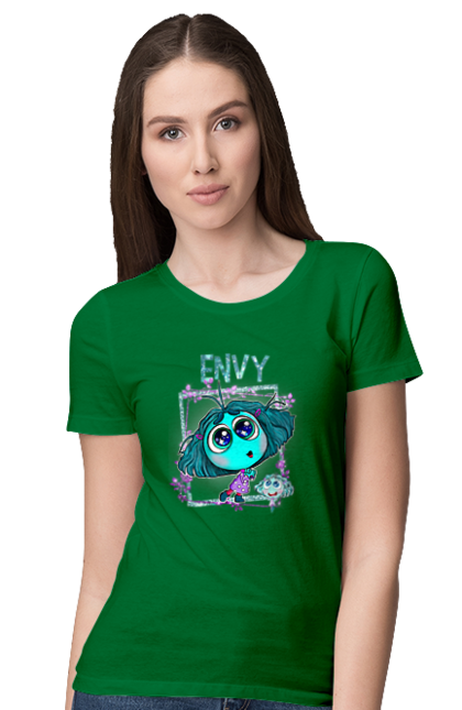 Women's t-shirt with prints Inside Out Envy. Cartoon, emotions, envy, inside out, pixar. 2070702