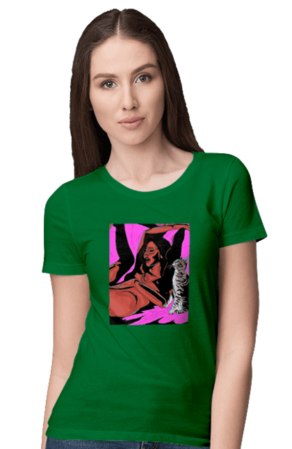 Women`s t-shirt with prints Girl Gets Fun. Cat, naked, passion, satisfaction. 2070702