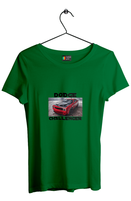 Women`s t-shirt with prints Dodge challenger. An american legend, auto, car, classic car, cult car, dodge challenger, oil car, powerful car. 2070702