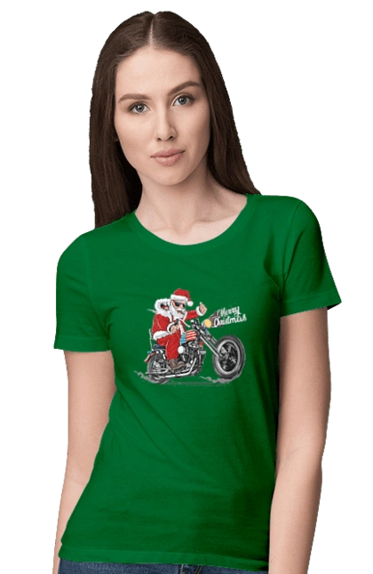 Santa in glasses on a motorcycle