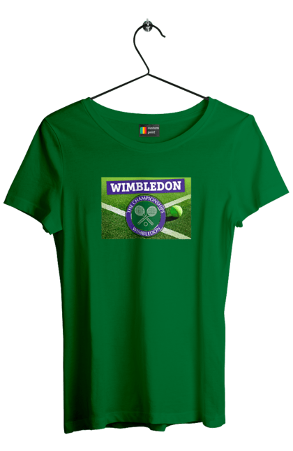 Футболка жіноча з принтом "Wimbledon тенісний турнір". Великий теніс, велокобритання, гравці, лондон, м`яч, призовий фонд, ракетка, спонсор, турнір на траві, турнірна сітка. futbolka.stylus.ua
