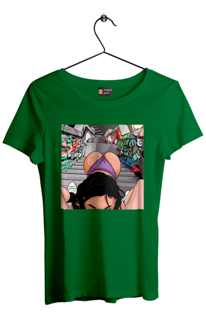 Футболка женская с принтом Девушка На Коленях Перед Парнем. 18, голая, жопа, на коленях, сосать. 2070702