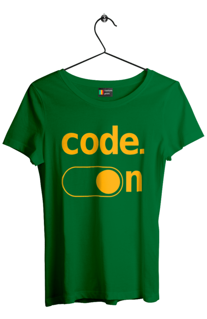 Футболка жіноча з принтом "Код увімкнено". Айті, айтішник, для айтішника, для програміста, код увімкнено, подарунок айтішнику, подарунок програмісту, програміст, розробник. 2070702