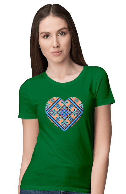 Women`s t-shirt with prints Heart embroidery. Cross stitch, embroidered shirt, embroidery, heart, i love ukraine, symbols of ukraine, traditions of ukraine, ukraine. 2070702