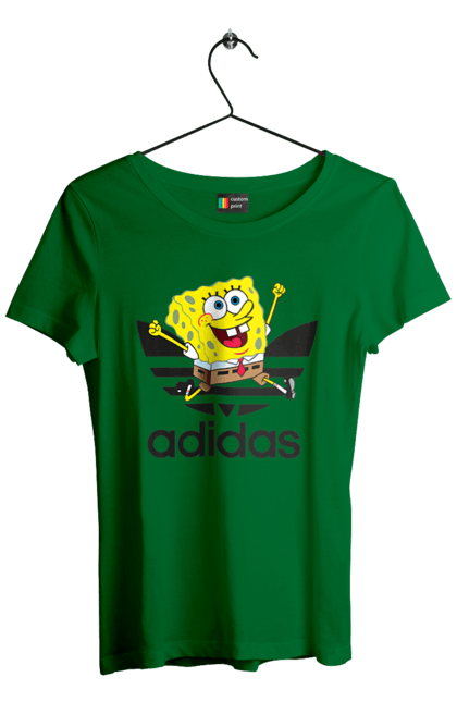 Women's t-shirt with prints Adidas SpongeBob. Adidas, animated series, cartoon, spongebob, spongebob squarepants, sport. 2070702